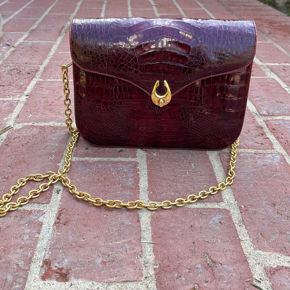 Maroon brown crocodile bag